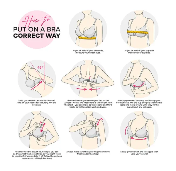 How Put Bra Correctly Modern Vector Infographic Step Step Instructions — Stock Vector