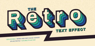 Renkli italik retro yazı tipi ve metin efekti 80 'ler, 90' lar. Retro VHS tarzında düzenlenebilir metin efekti. Vektör illüstrasyonu