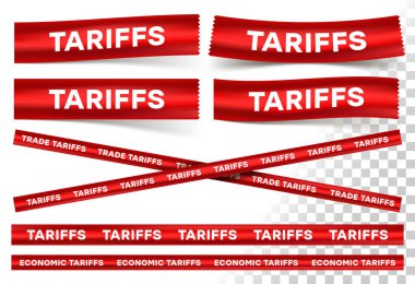 Ekonomik Gümrük ve Ticaret Politikası. Kırmızı Uyarı Kasetleri Hükümet Vergisini ve Korunmasını Temsil Ediyor. Vektör illüstrasyonu