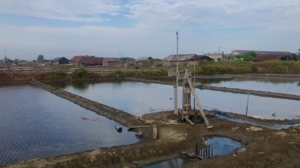 Windmills Pump Seawater Traditional Salt Ponds — Stok video