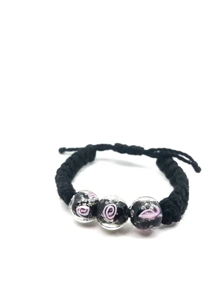 Black Bracelet Pink Stones White Background — Stock Photo, Image