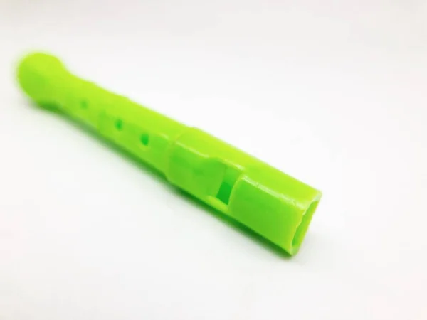 Plástico Verde Escova Dentes Plástico Fundo Branco — Fotografia de Stock