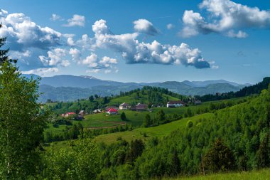 Yaz mevsiminde Idyllic dağ manzarası. Carpathian, Romanya, Avrupa.