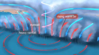 Tropikal siklon oluşumunun 3 boyutlu görselleştirilmesi, dönen rüzgarları, yükselen sıcak havayı ve okyanus suları üzerindeki bulut gelişimini gösteriyor..