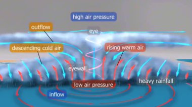 Tropikal bir hortum. Güçlü rüzgarları, şiddetli yağmurları ve dönen bulut desenleri olan güçlü bir fırtına. Sıcak okyanus suları üzerinde şekilleniyor..
