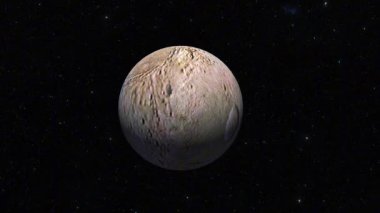 Pluto 'nun uydusu Charon' un 3 boyutlu bir animasyonu. Yüzey özelliklerini, Plüton 'un yörüngesini ve benzersiz jeolojik özelliklerini gösteriyor..
