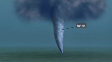 Tornadogenesis 'in 3 boyutlu animasyonu, fırtınanın dönen hava akımından oluşan bir kasırganın oluşumunu gösteriyor..