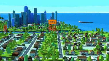 Trafik, araç emisyonları ve hava kalitesi etkilerinin yol açtığı kirliliği gösteren 3D animasyon.