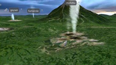 Mofetta 3D animasyonu patlamalardan sonra Dünya yüzeyinden karbondioksit salınımını gösteriyor..