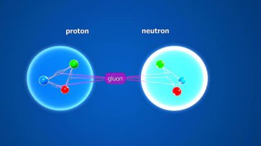 Nükleonların içindeki kuarklar arasındaki güçlü kuvveti gösteren üç boyutlu gluon animasyonu.