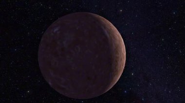 3D animation shows Titanias icy surface, fault valleys, impact craters, and synchronous orbit around Uranus.