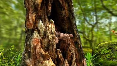 3D animation of Asian giant hornet habitat, showing natural environment, nesting sites, and surroundings.