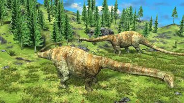 3D animation of Apatosaurus, showing its massive body, long neck, and prehistoric movement.