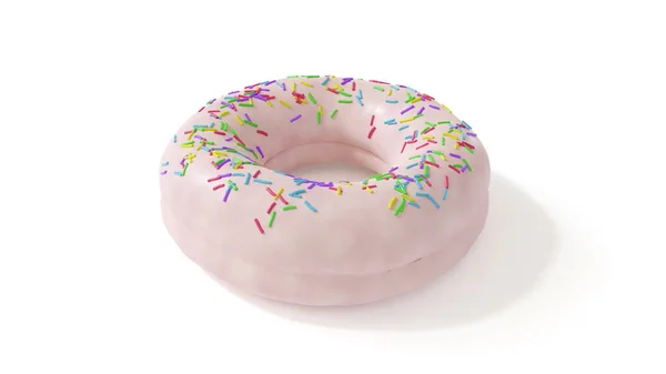 Donut Vitrificado Com Creme Branco Polvilhas Coloridas Isoladas Fundo Branco — Fotografia de Stock
