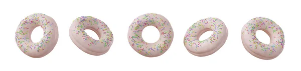 Donuts Set Isolado Branco Ângulo Diferente Donuts Com Chocolate Branco — Fotografia de Stock