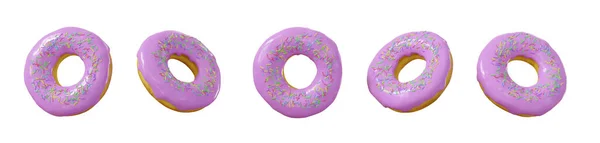 도넛은 배경에 고립되어 있었습니다 컬렉션 도너츠 분홍색 도넛을 먹으며 시간을 — 스톡 사진