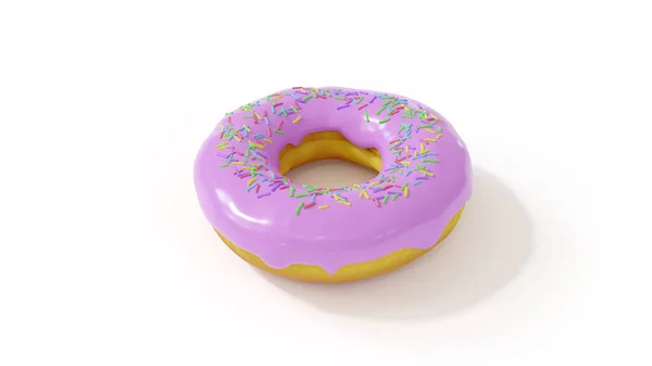 Rosafarbener Donut Mit Bunten Streuseln Auf Weißem Hintergrund Ansicht Von — Stockfoto