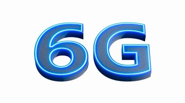 6G logo tasarımı, geleceğin 6G ağ bağlantısının bir sembolü. Neon mavisi parıltı. 3d oluşturma