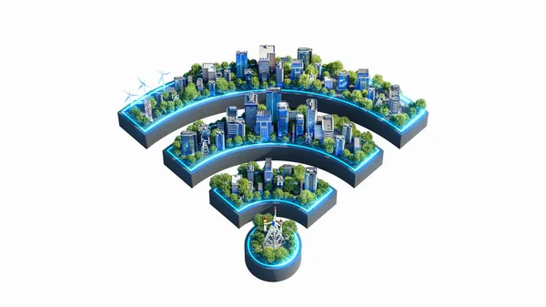 Smart City Tech Logo Wifi House Inteligentní Město Internet Věcí — Stock fotografie