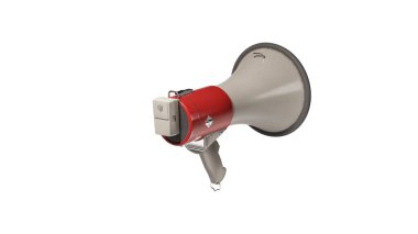 Elektronik megafon Clipping Path ile beyaz arkaplanda izole edildi. Yüksek sesle konuşma aygıtı