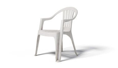 Beyaz arka planda izole edilmiş beyaz monobloc plastik sandalyeler. Kırpma yolu dahil. 