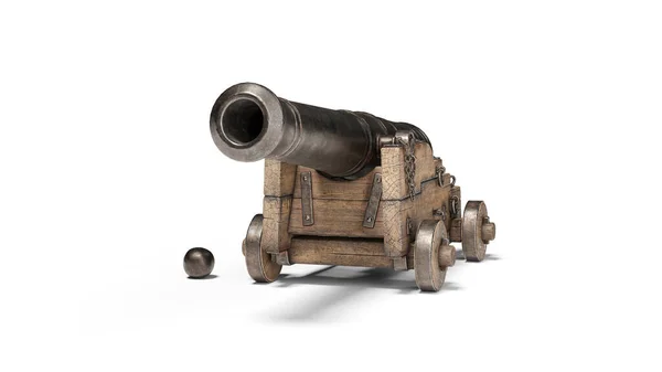 Antico Cannone Ruote Con Palle Cannone Isolato Sfondo Bianco Con Foto Stock Royalty Free