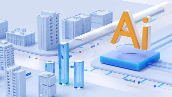 Ai, artificial intelligence technology smart city. 3d rendering