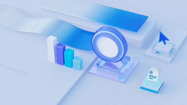 Portfolio image data analysis in isometric illustration. Landing page template for web.. 3d rendering