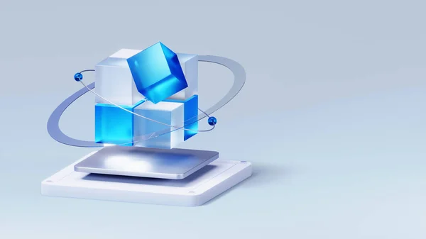 Bleu Cube Abstrait Innovation Technologique Futur Fond Numérique Rendu Image En Vente