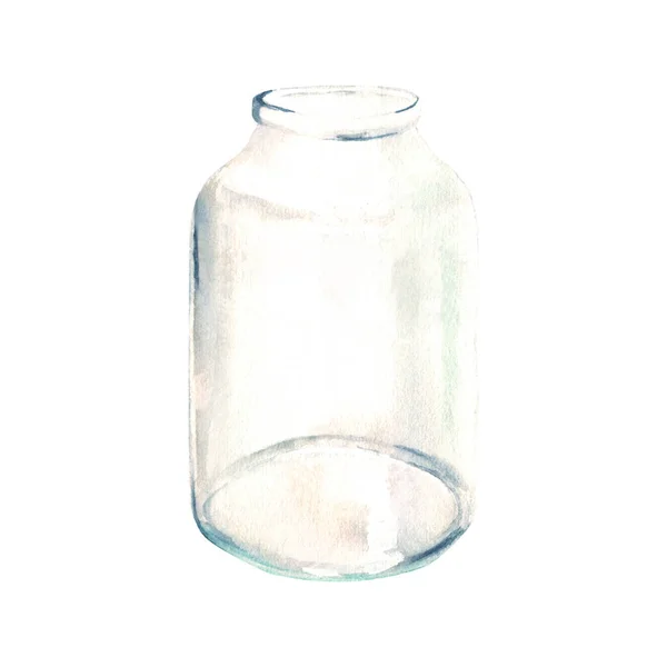 Průhledná Skleněná Láhev Váza Sklenice Akvarel Ručně Kreslené Ilustrace Bílém — Stock fotografie