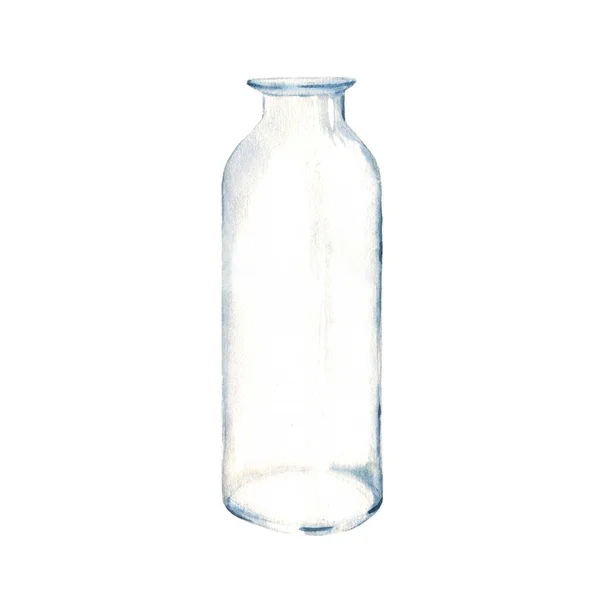 Botella Vidrio Transparente Jarrón Frasco Acuarela Ilustración Dibujada Mano Sobre — Foto de Stock