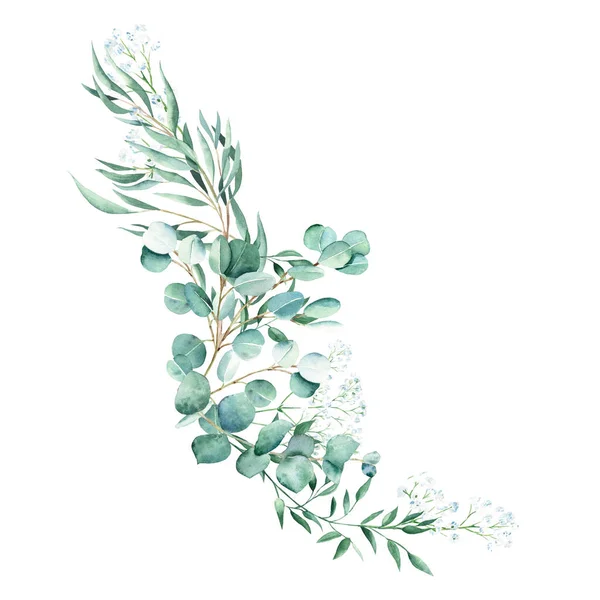 Eukaliptusowy Bukiet Girlandowy Izolowany Białym Tle Rustykalna Zieleń Gałęzie Eukaliptusa — Zdjęcie stockowe