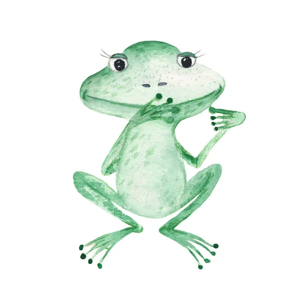 Adorable Baby Frog Isolated White Background Watercolor Hand Drawn Illustration — Stock fotografie