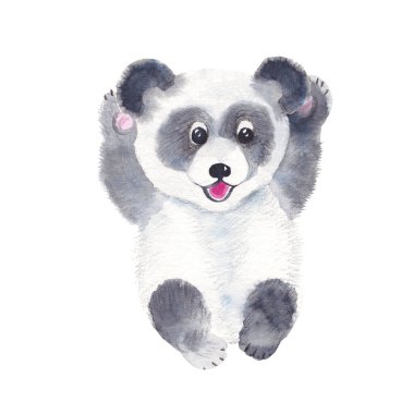 Cute panda isolated on white background. Watercolor hand drawn illustration. Perfect for kid cards, baby shower, clothes prints, decals