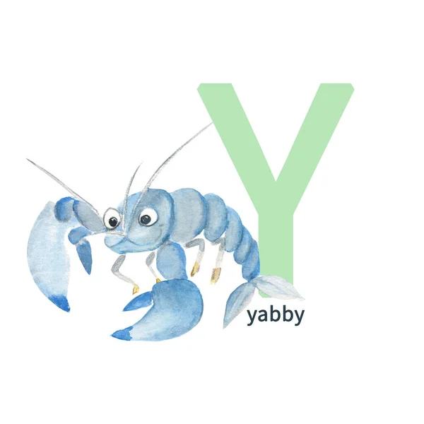 Letter Yabby Cute Kids Animal Abc Alphabet Watercolor Illustration Isolated — Stock fotografie