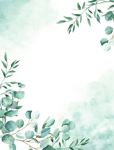 Floral Background Card Rustic Wedding Invitation Template Eucalyptus Pistachio Foliage — Fotografia de Stock