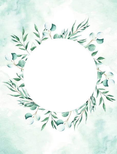 Floral Background Card Rustic Wedding Invitation Template Circle Wreath Eucalyptus — 스톡 사진