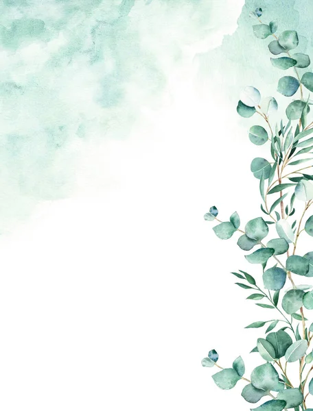 Floral Background Card Rustic Wedding Invitation Template Eucalyptus Pistachio Foliage — Zdjęcie stockowe
