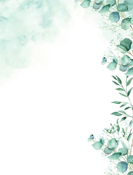 Floral Background Card Rustic Wedding Invitation Template Eucalyptus Pistachio Qypsophila — Stock Photo, Image