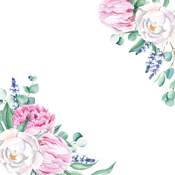 라벤더 분홍빛 나무등 손으로 식물학적 삽화가 배경에 분리되어 초대장 결혼식 — 스톡 사진