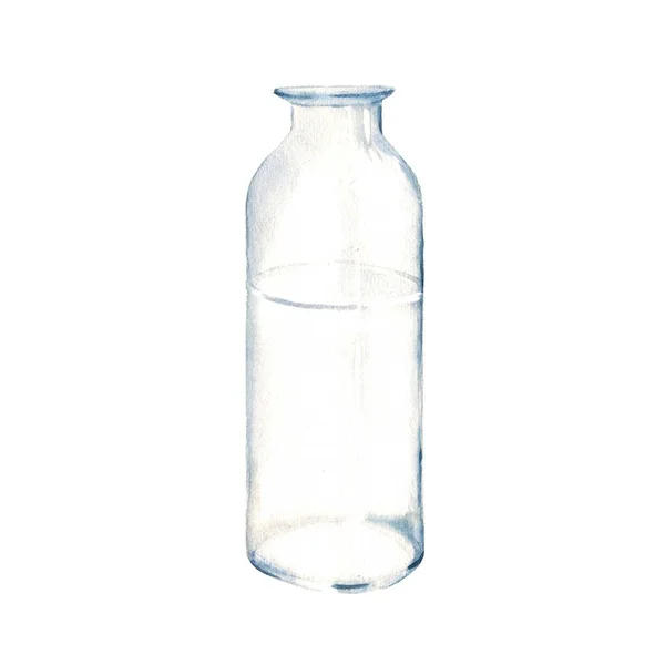 Botella Vidrio Transparente Jarrón Frasco Acuarela Ilustración Dibujada Mano Sobre — Foto de Stock