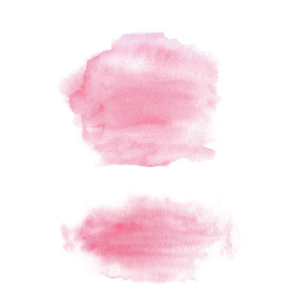 Uppsättning Två Rosa Akvarell Stänk Handritad Illustration Isolerad Vit Bakgrund — Stockfoto