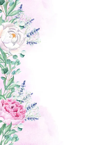 Floral Κάρτα Φόντου Πρότυπο Πρόσκλησης Γάμου Λευκές Και Ροζ Παιώνιες — Φωτογραφία Αρχείου
