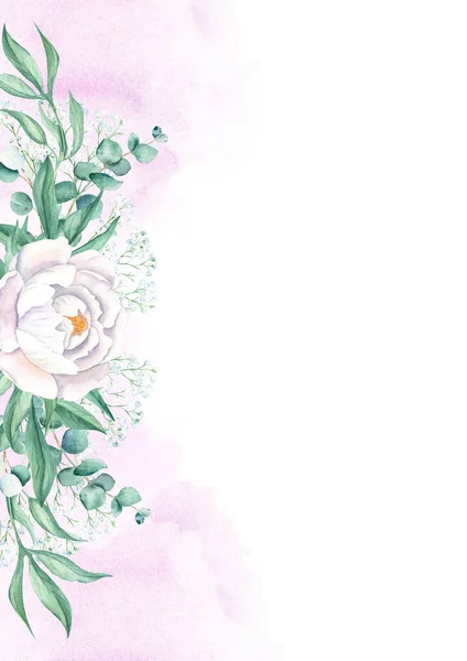 Floral Κάρτα Φόντου Πρότυπο Πρόσκλησης Γάμου Λευκή Παιώνια Γυψόφυλλες Και — Φωτογραφία Αρχείου