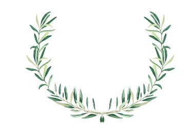 Watercolor olive wreath. Isolated on white background. Hand drawn botanical illustration of sports achievements, awards and success. Can be used for emblem and logos design