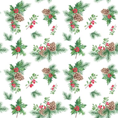 Noel eli, kış bitkileriyle kusursuz desenler çizdi. Orman kozalaklı çam dalları, kırmızı böğürtlenli çoban püskülü, inek üzümü ya da yaban mersinli. Kumaş veya tekstil baskıları için hediye paketi kağıdı