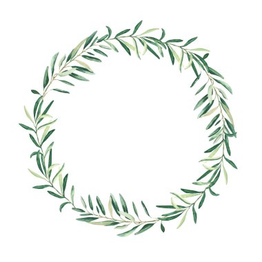 Watercolor olive wreath. Isolated on white background. Hand drawn botanical illustration. Can be used for cards, logos and food design
