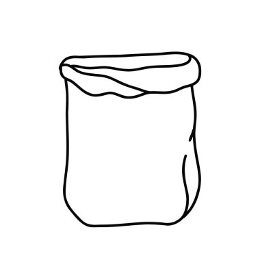 Ekmek ve ürünler için kağıt torba. Çizgi resim ikonu. El çizimi çizimi. Modern basit karalama. bakkal illüstrasyonu