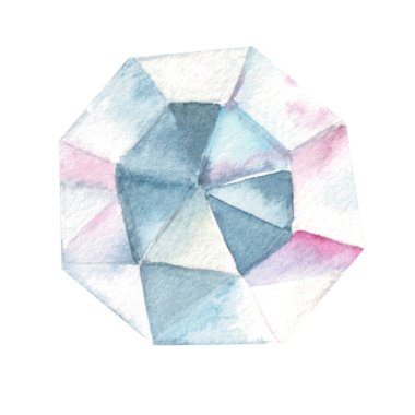 Elmas mücevher taşı. Beyaz şeffaf kristal. Tasarım elemanı. Beyaz arkaplanda izole edilmiş suluboya el çizimi