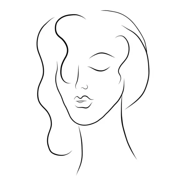 Kadın yüzü sanatı. Minimalist stil. Logo, kozmetik veya makyaj malzemeleri ve tişört baskıları için güzellik çizimi